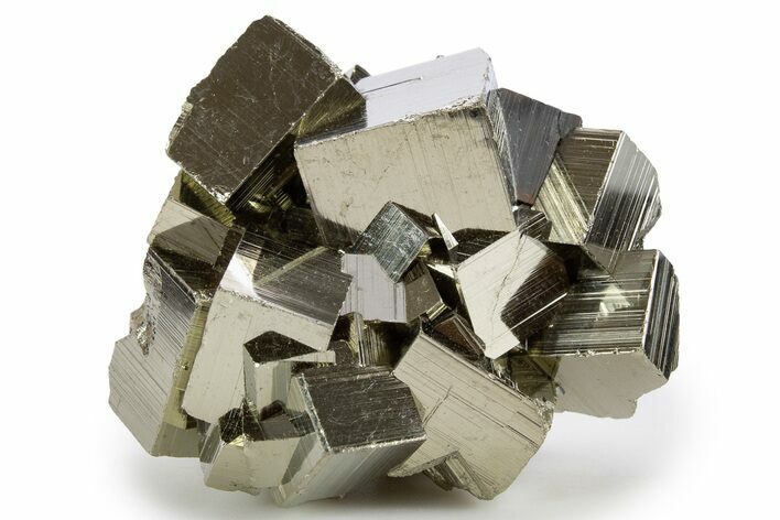 Gleaming Striated Cubic Pyrite Cluster - Peru #341554